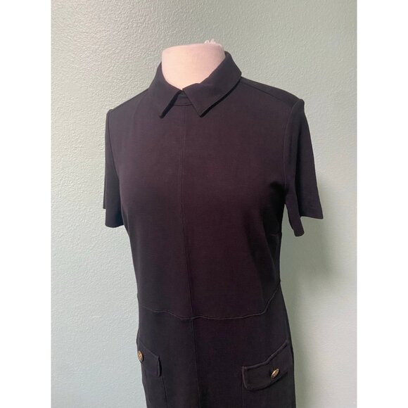 NWT Loft Women's Ponte Button Black and Gold Collared Pocket Shirt Dress Medium - Picture 5 of 11
